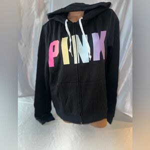 Victorias Secret Pink Hoodie Full Zip Pastel Logo Black XL